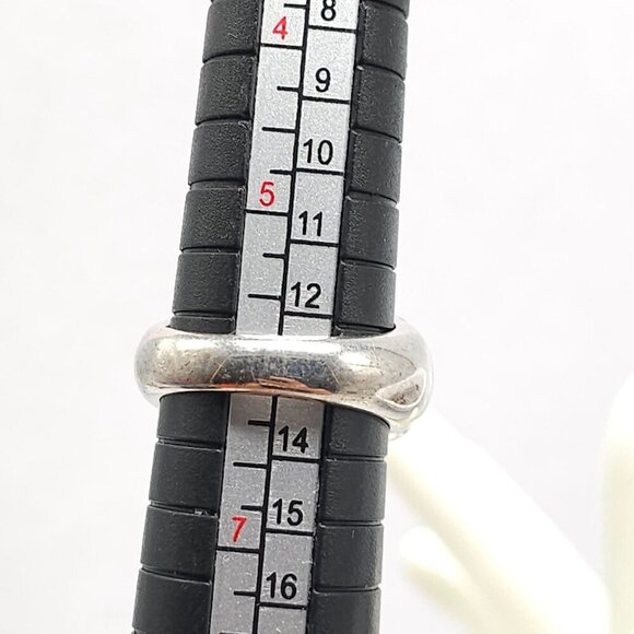 Sterling Silver Blue Enamel Clear Rhinestone Ring With Striped Design Size 6 - Picture 7 of 8